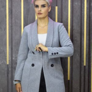 کت ۴دکمه مناسب پاییز و زمستان رنگ طوسی روشن