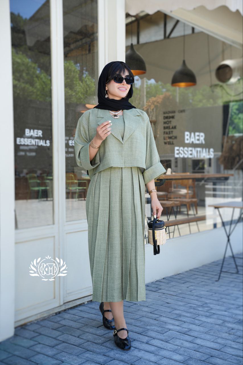 ست سه‌تکه زنانه مدل آزیتا شامل کت، تاپ و دامن