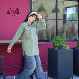 مدل شومیز سایز بزرگ آهو لینن سبز