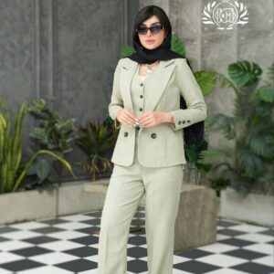 کت و شلوار زنانه زرین سه تکه مجلسی تولیدی مانتو عمده