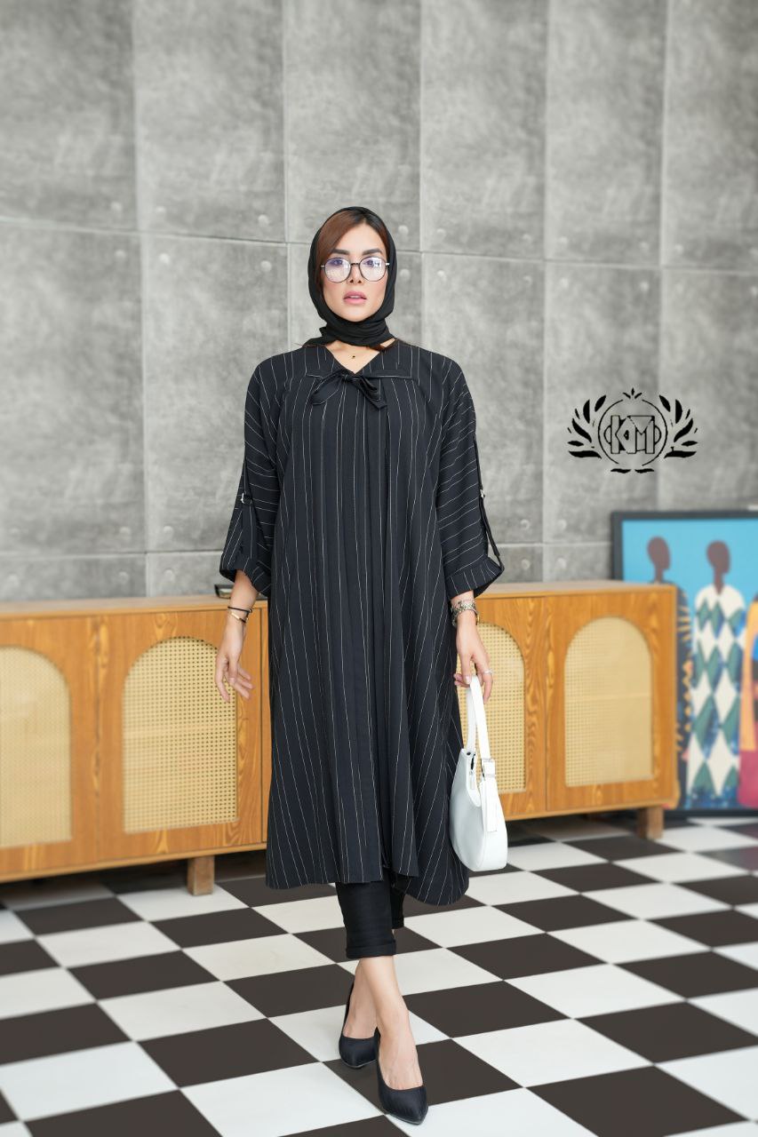 فروش عمده مانتو مشکی تینا مناسب سایز تا ۵۰